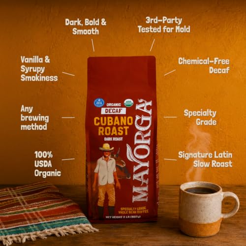 Mayorga Decaf Coffee 2lb Bag Dark Roast Organic Swiss Water
