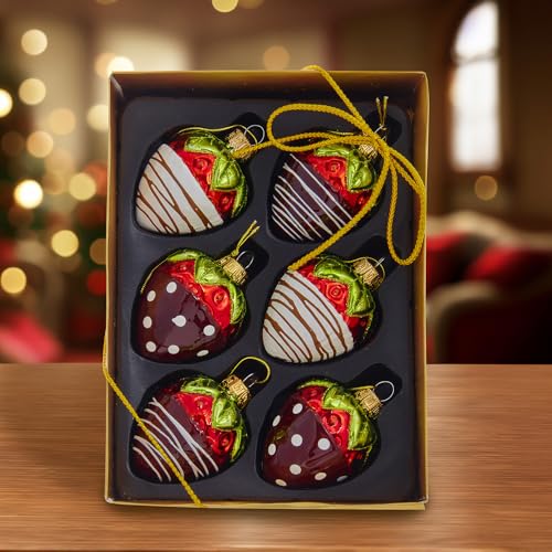Kurt Adler Noble Gems Glass Chocolate Strawberry Ornaments - 6 Pack