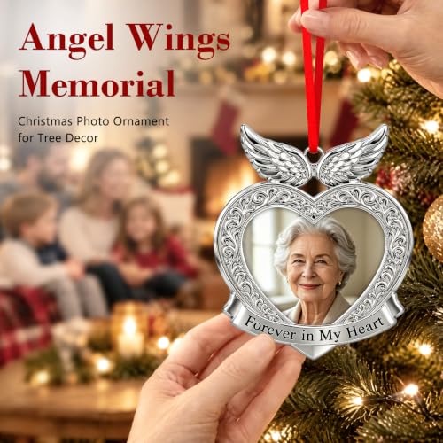 D4DREAM Memorial Picture Frame Angel Wing Christmas Photo Ornament