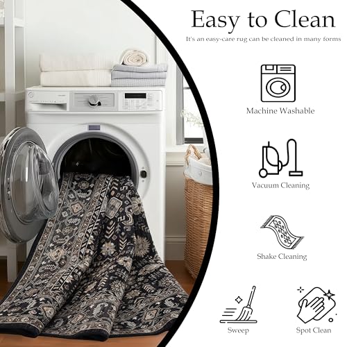 8x10 Black Gold Washable Area Rug - Ultra Soft Non-Slip Living Room Carpet