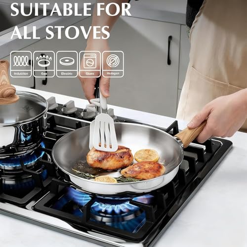 8, 10 & 12 Inch Stainless Steel Frying Pan Set with Heat-Resistant Handles - Dishwasher Safe