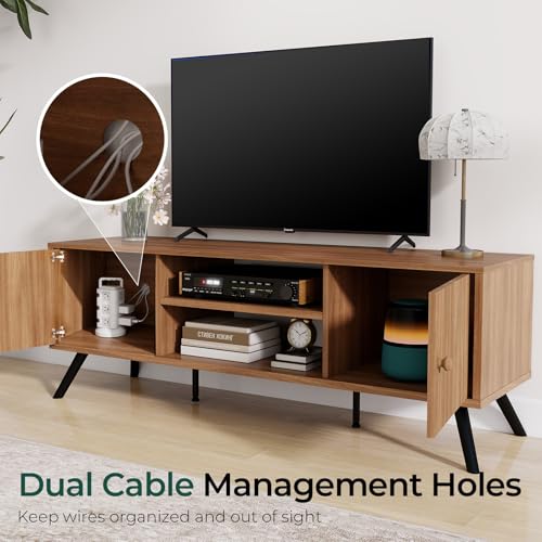GTPLAYER Cocoa 53in TV Stand - Mid Century Modern Entertainment Center for 55/60/65 Inch TVs with Fluted Doors