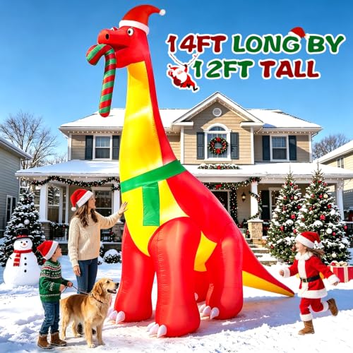 12 Ft Santa Dinosaur Inflatable Christmas Decor for Outdoors