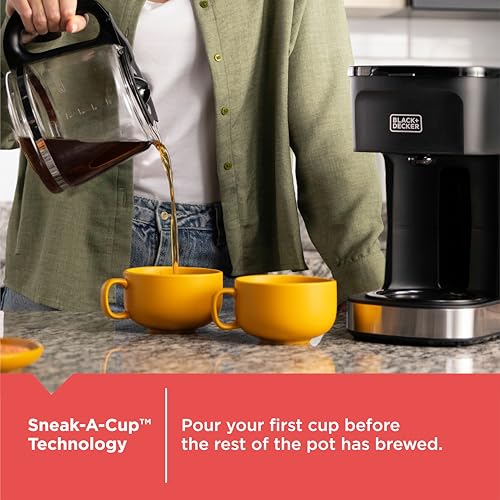 BLACK+DECKER 12-Cup Drip Coffee Maker with Vortex Showerhead, Keep Warm, Stainless Steel