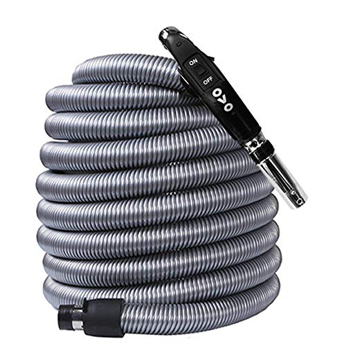 OVO 30ft Universal Central Vacuum Hose with Switch Control - Low Voltage, Crushproof, Fits Most Inlets