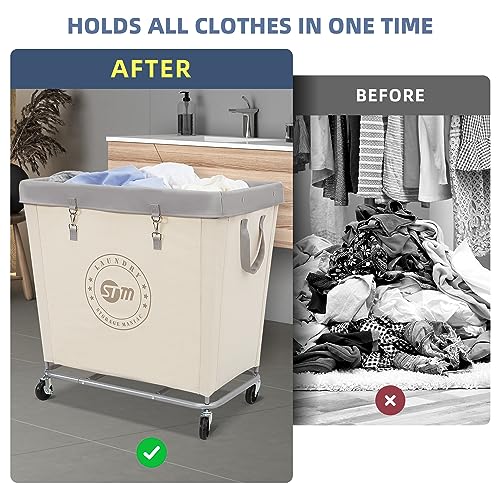 Laundry Hamper with Steel Frame - Large Beige 320L Commercial Storage Cart - Heavy Duty Wheels