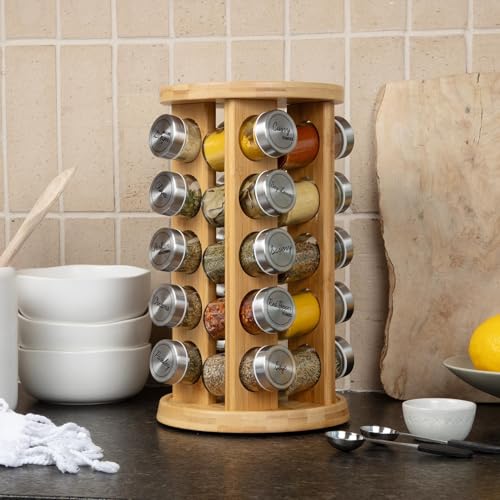 Orii 20 Jar Bamboo Spice Rack with Spices & Free Refill Program