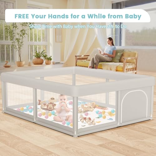 Baby Playpen with Mat and Ocean Balls - 50x50 Inch Safe Toddler Play Yard