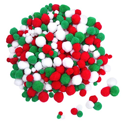 Livder Christmas Pom Poms Pompoms for Art Crafts Gift Decorations, Red Green White, 400 Pieces
