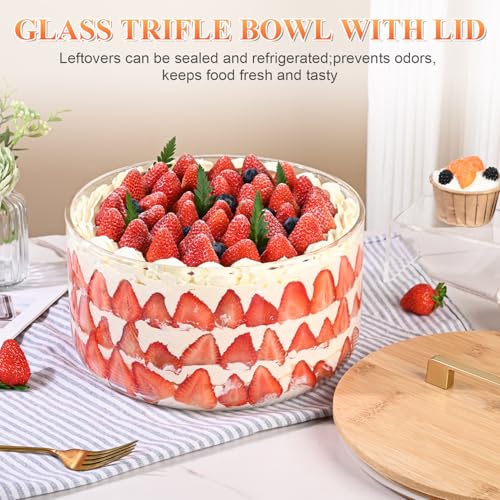 LOVYANXUE 10 Inch Clear Sealed Lid Glass Salad & Trifle Bowl, 197 oz