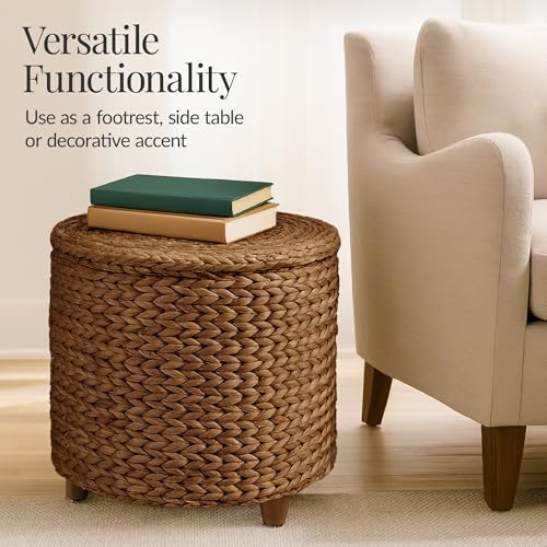 Water Hyacinth Storage Ottoman with Lid - 17" Chestnut Footstool & Side Table