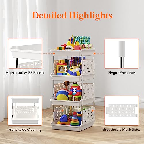 White 4-Tier Stackable Storage Baskets - Multifunctional Organizer for Kitchen, Closet & RV - Lifewit Variation of THIS listing