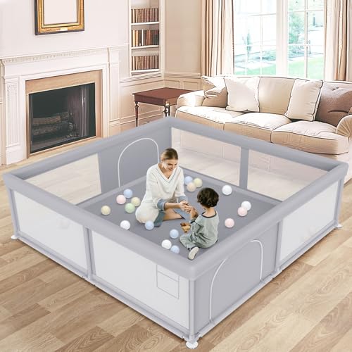 Besuhot Large Baby Playpen 79x79 Inch Grey for Babies & Toddlers, Safe & Spacious