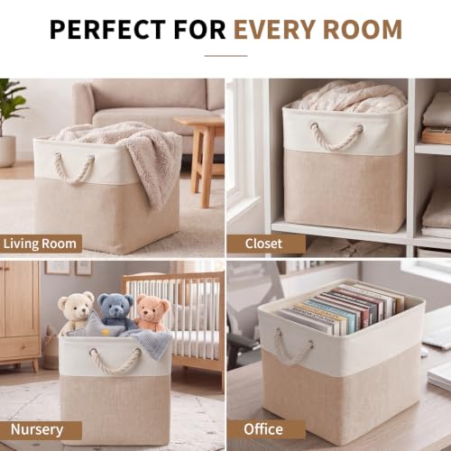 ISEMINGLA Foldable Fabric Storage Baskets 13x15x13 Inches, White & Beige, 6 Pack - Large Organizers for Clothes, Toys, Books