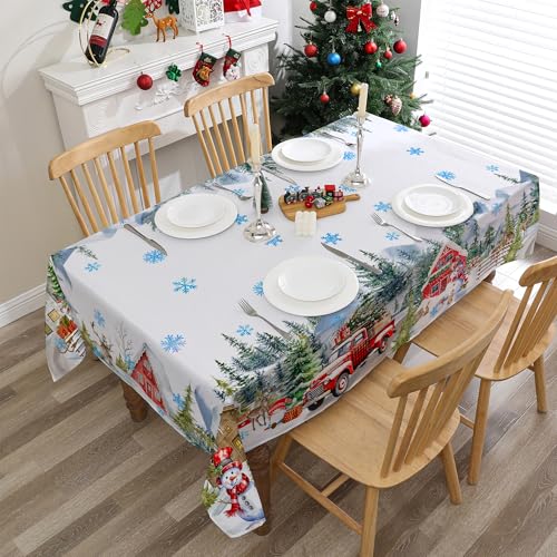 Cusugbaso 60x84 Inch Water-Resistant Christmas Tablecloth - White, Rectangular