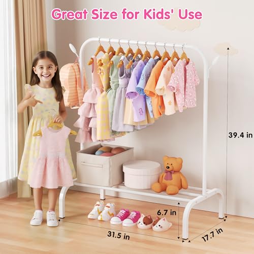Kids Clothes Rack for Ages 3-6 - Montessori Child Clothing Organizer, White, 31.5W x 15.7D x 39.4H
