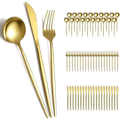 Evanda 60-Piece Gold Silverware Set for 20 - Titanium Gold Plated Flatware for Wedding & Parties - Variation 2. 60 Piece B