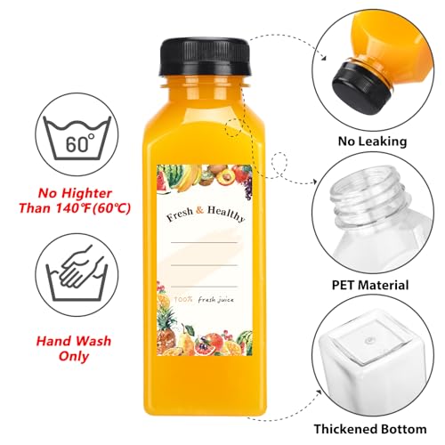Moretoes 12oz Juice Bottles Set of 128 with Leak-Proof Caps & Labels
