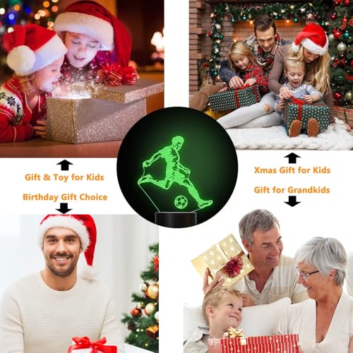 Soccer Night Light, 3D Optical Illusion Lamp for Soccer Fan, Idea Birthday Xmas Gifts for Sport Fan Boys Girls with Remote Control 16 Color Change + Dim Function + 4 Flash Mode