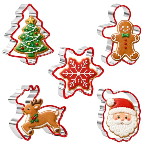 KAISHANE 5-Piece Cookie Cutter Set – Stainless Steel with Soft PVC Edge