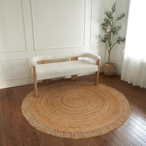 5.5x5.5 ft Natural Jute Area Rug - Round Rustic Boho Woven Floor Mat