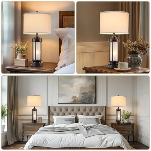 2 Pack Modern Bedside Table Lamps with USB Charging Ports - Black & White
