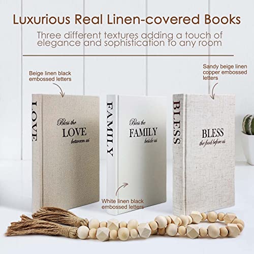 Tinctor Beige Linen Decor Books Set - Home Accent with Blessing Quotes