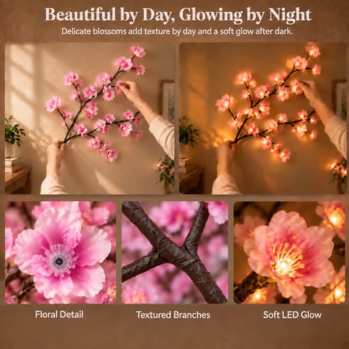 Cherry Blossom LED String Lights with 144 LEDs & Bendable Branches - 2.3M Length