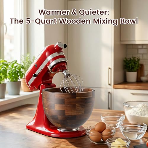 Large Wooden Mixing Bowl Compatible with KitchenAid 4.5 & 5 Qt Tilt-Head