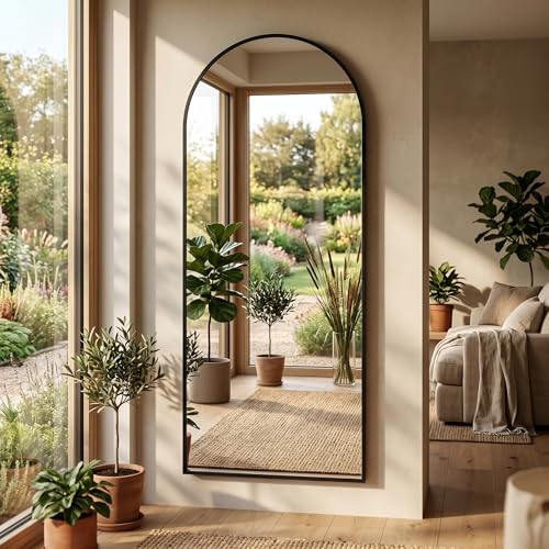 Full Length Floor Mirror with Stand - Arched Modern Design, 58x19 Black - Wall Mount or Standing
