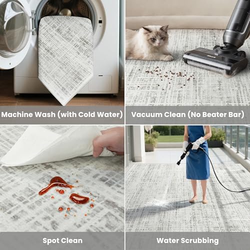 White Gray 8x10 Washable Area Rug - Non-Slip Modern Living Room & Bedroom