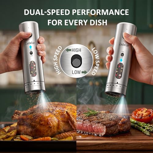 Zadelar Electric Salt and Pepper Grinder Set with Charging Base,