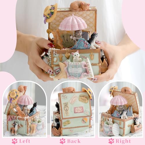 Memory Cat Music Box Gift for Women Girls - 18-Note Handcrafted Resin