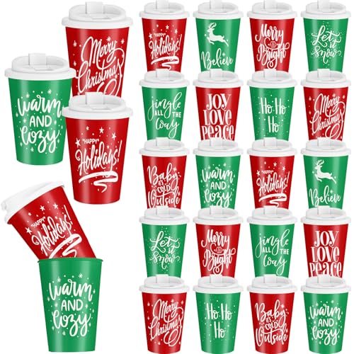 Red & Green Christmas Reusable Cup Set 40 Pcs 12 oz with Thick Lids