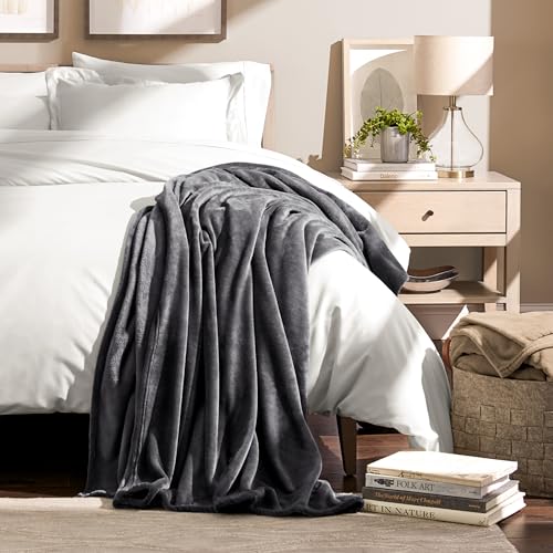 Bare Home Full/Queen Microplush Fleece Blanket - Grey, 90x90 Inches Variation 02