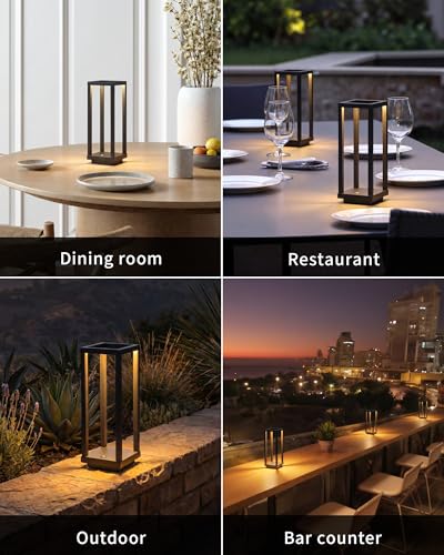 PUSU Cordless Waterproof Table Lamp Set - Matte Black 2 Pack, 11 Inch Outdoor LED Lamps