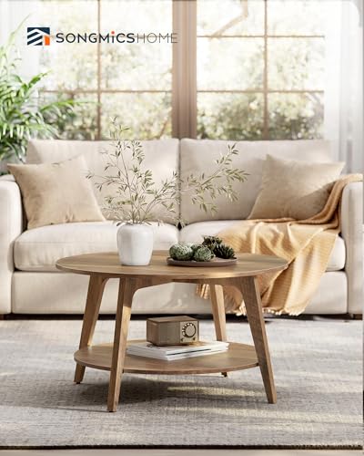 Round Coffee Table 2-Tier Living Room Center Table Brown 31.7"Dia