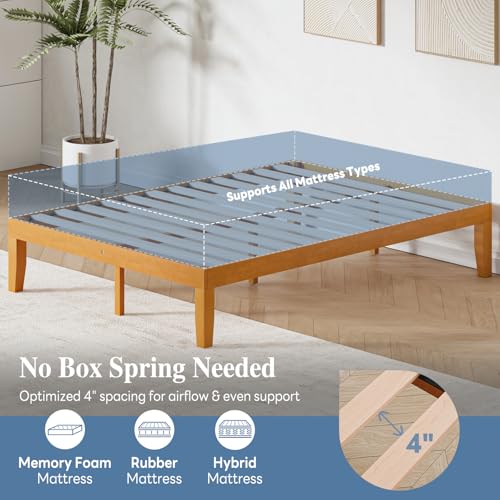 Full Size Bed Frame - 12 Inch Height Wooden Platform Bed with Solid Slats - Squeak-Free & Modern Design - Includes Assembly Kit