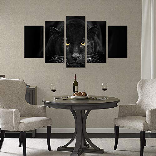 SEVEN WALL ARTS Black Panther Canvas Wall Art Wildlife Animals Pictures 5 Pieces Black and White Leopard Poster Print Framed Artwork for Living Room Bedroom Office Wall Decor