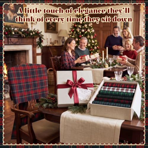 Breling 6 Pcs Christmas Bow Chair Back Covers Tartan Plaid Old Money Style
