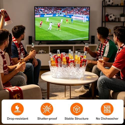 KITHELP 15L Large Ice Bucket for Parties, Beverage Chiller with Scoops, Transparent Acrylic Drink Tub for Champagne Beer Wine