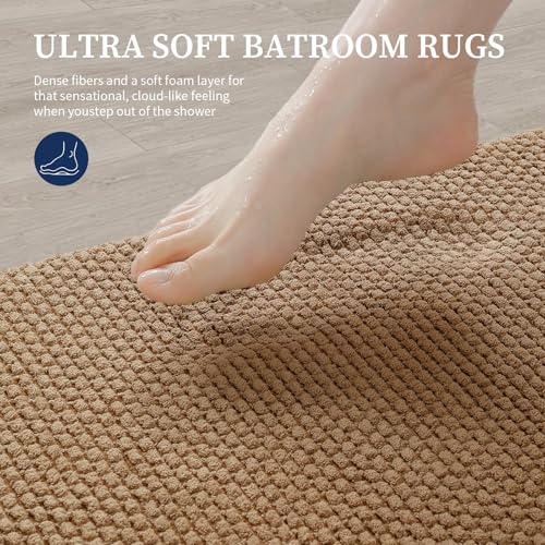 Brown 3-Piece Bathroom Rug Set - Extra Soft Absorbent Chenille Bath Mats & U-Shaped Toilet Rug - Non-Slip, Machine Washable