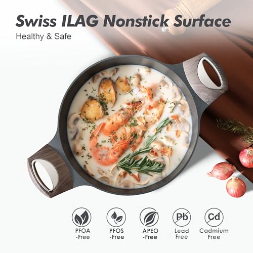 Nonstick Stock Pot with Lid - 8.5 QT, Black, SGS Approved, Induction Compatible