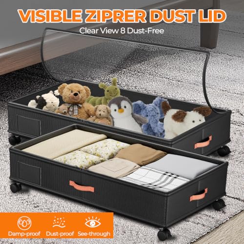 Ashwanth Under Bed Storage with Wheels 4 Pack - Black, Adjustable & Dustproof