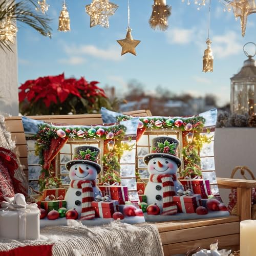 HOMETITUTE Set of 2 Christmas Rustic Snowman Pillow Covers 18x18 Inch