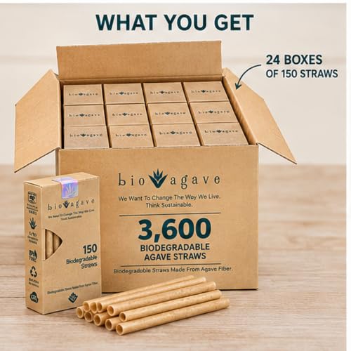 Biodegradable Agave Cocktail Straws - 5.9 Inch, 3600 Pcs, Plant-Based Eco-Friendly