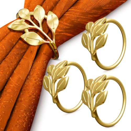 LEGLO 20 Pcs Gold Leaf Napkin Rings Set with 1.38 Inch Inner Diameter for Holiday & Wedding Decor