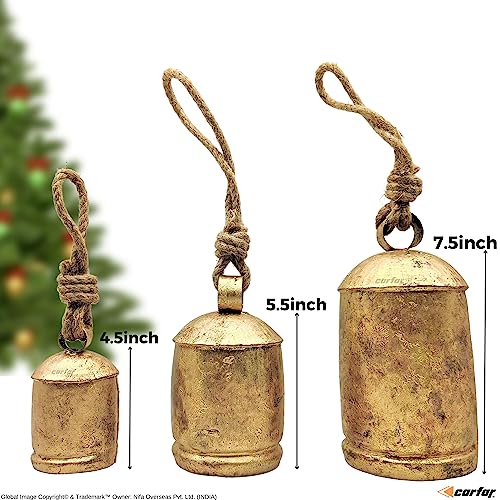 Carfar Medium Rustic Shabby Chic Cow Bell Set - Handmade Metal Christmas Decor