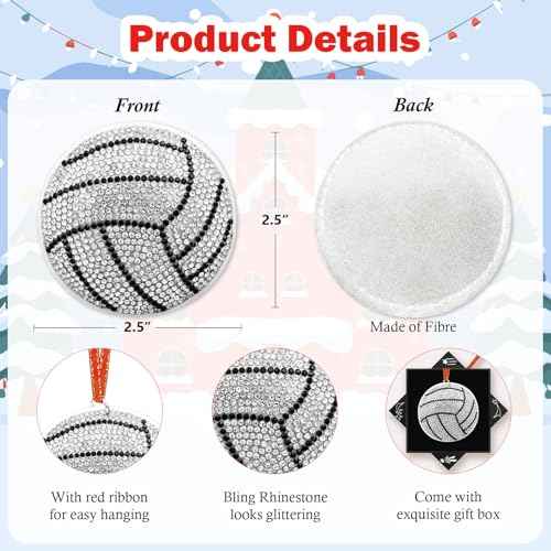 Volleyball Christmas Tree Decorations - Sparkling Volleyball Christmas Tree Ornaments Gift for Girls Boys Athlete Friends