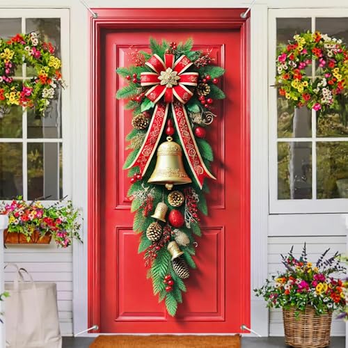 Christmas Door Cover Pinecones Berries 35x71 Inch Polyester Seasonal Decor